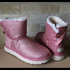 Ugg mini bailey bow pink sparkle boots
